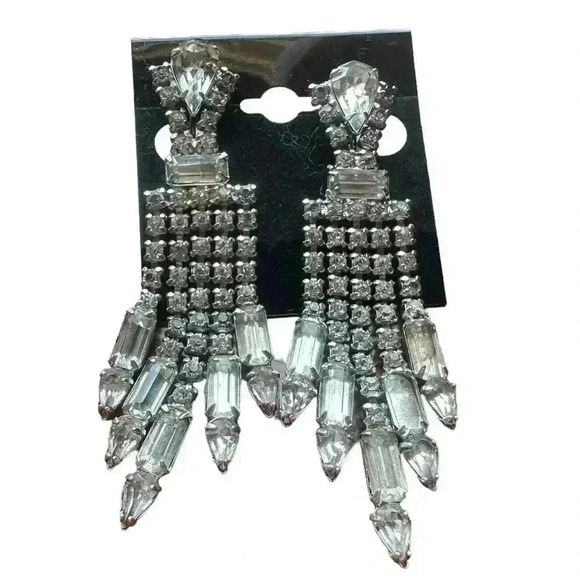 Vintage Dangling clip on Rhinestones Earrings - Picture 1 of 4